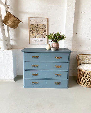 Large navy blue vintage chest of drawers