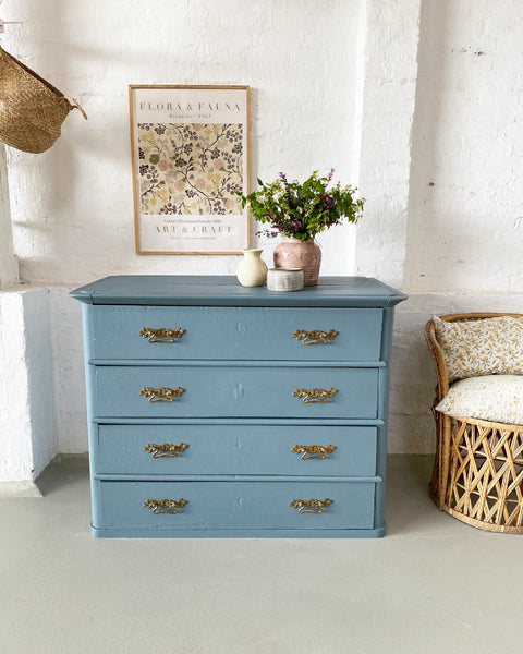 Large navy blue vintage chest of drawers